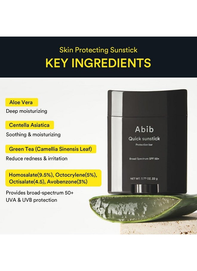 Abib Quick Sunstick Protection Bar SPF50+ 0.77 fl oz / 22 g | Korean Suncreen Stick Suncare Sunblock, No Whitecast, Protector Solar Barra, Centella Asiatica Extract, Aloe Extract, Ceramide NP
