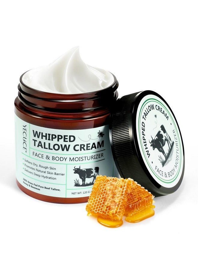 Beef Tallow for Skin, Whipped Tallow and Honey Balm for Face, Grass Fed & Organic Tallow Face Moisturizer Lip Balm, Deeply Moisturizing for Face & Body, 120g/4.2 oz