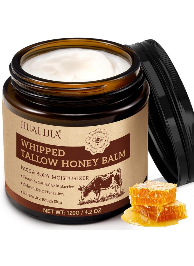 NIFEISHI Tallow and Honey Balm, Grass Fed Beef Tallow for Skin, Whipped Tallow Honey Balm for Face and Body, Organic Moisturizer, Fast Absorption, 120g/4.2 oz