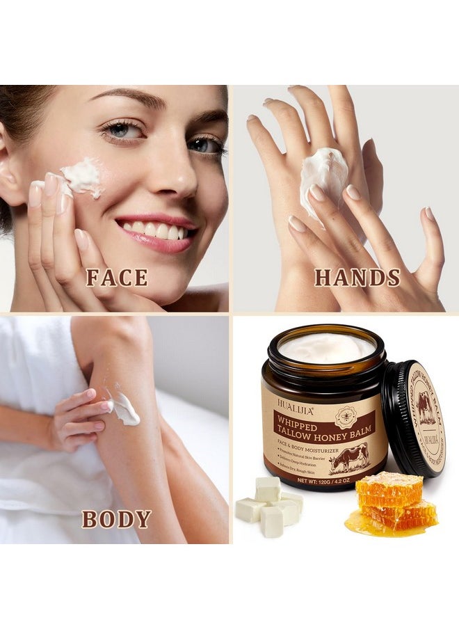 NIFEISHI Tallow and Honey Balm, Grass Fed Beef Tallow for Skin, Whipped Tallow Honey Balm for Face and Body, Organic Moisturizer, Fast Absorption, 120g/4.2 oz