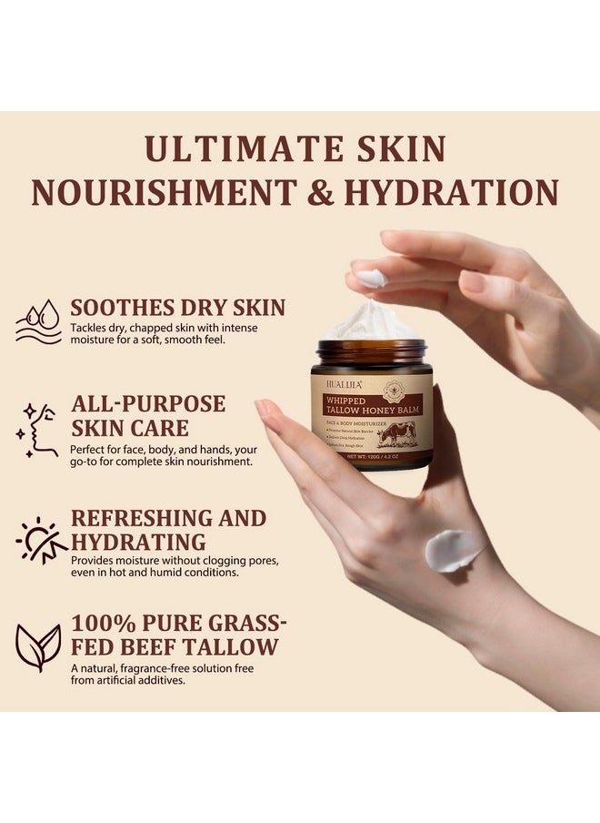 NIFEISHI Tallow and Honey Balm, Grass Fed Beef Tallow for Skin, Whipped Tallow Honey Balm for Face and Body, Organic Moisturizer, Fast Absorption, 120g/4.2 oz