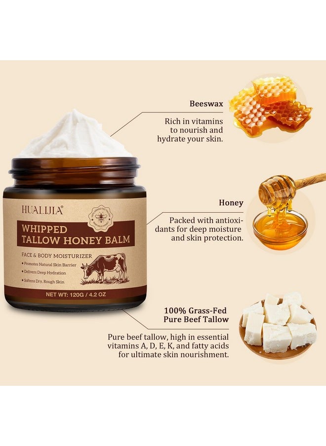 NIFEISHI Tallow and Honey Balm, Grass Fed Beef Tallow for Skin, Whipped Tallow Honey Balm for Face and Body, Organic Moisturizer, Fast Absorption, 120g/4.2 oz