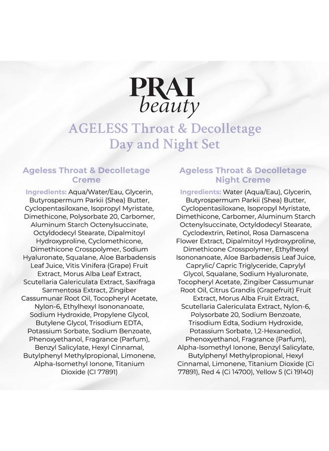 PRAI Beauty Ageless Day and Night Neck Creme Set | 1 Throat & Decolletage Day Creme and 1 Throat & Decolletage Night Creme | Skin Tightening Cream Set for Instantly Ageless Neck | 4.0 Oz Each