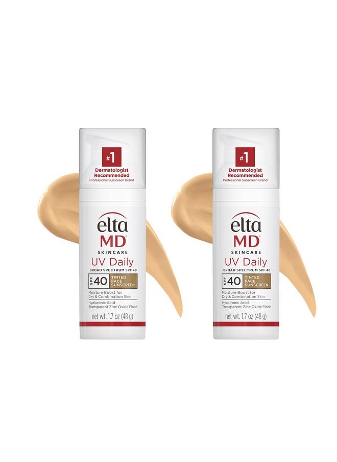 EltaMD UV Daily SPF 40 Tinted Face Sunscreen Moisturizer, Lightweight Tinted Sunscreen for Face, 1.7 oz Pump (Pack of 2)