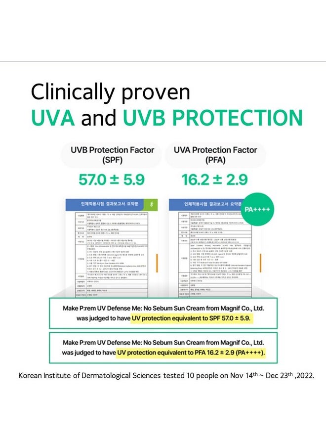 MAKE P:REM UV Defence me. No Sebum Sunscreen, SPF 50+ PA++++ Reef-Safe Silky Texture Sunscreen with Poreless and Matte Finish, UVA/UVB Protection, Korean Sunscreen, 1.69 fl oz, 50ml
