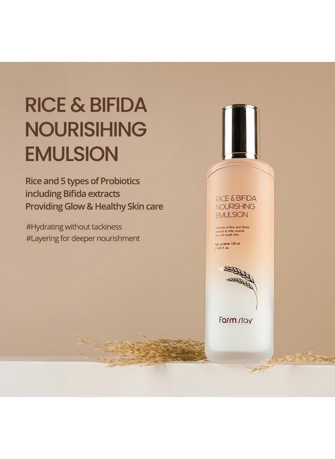 FARMSTAY Rice & Bifida Nourishing Emulsion, Dark Spots Correcting Remover with Niacinamide, Hydrating & Smoothing Rice Moisturizer for Glow Skin, for Women & Men, Korean Skin Care, 4.05 Fl. Oz.