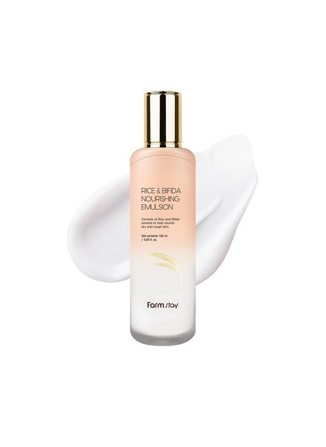 FARMSTAY Rice & Bifida Nourishing Emulsion, Dark Spots Correcting Remover with Niacinamide, Hydrating & Smoothing Rice Moisturizer for Glow Skin, for Women & Men, Korean Skin Care, 4.05 Fl. Oz.