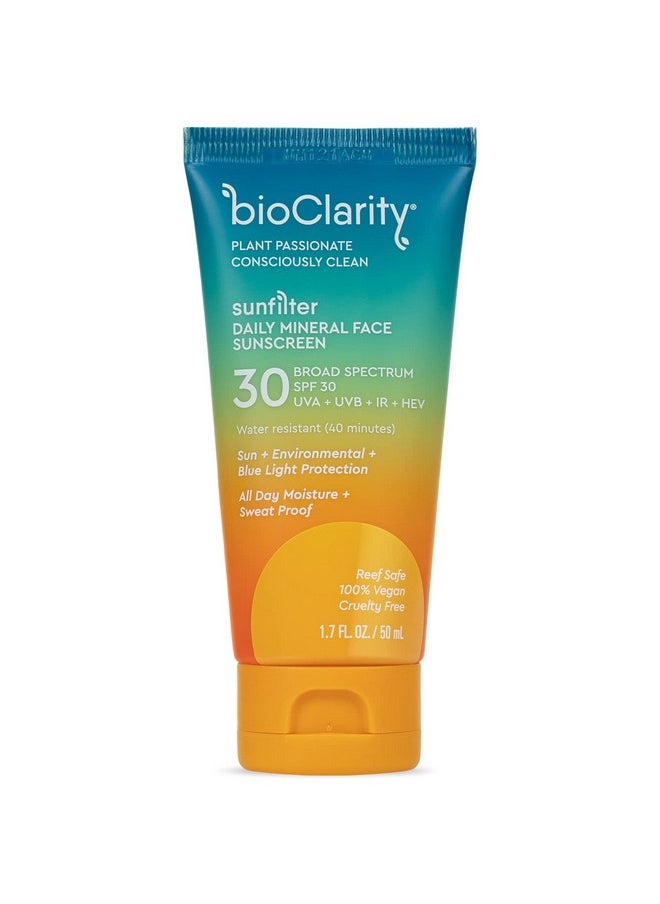 bioClarity SunFilter SPF 30 Mineral Sunscreen Face Lotion | Vegan & Reef Safe (Non-Nano 100% Mineral Zinc Oxide) | Water Resistant & Sweat-Proof