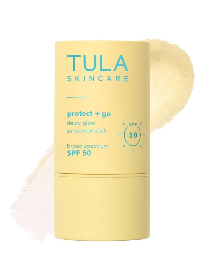 TULA Skin Care Protect + Go Dewy Glow Sunscreen Stick SPF 50 - Skincare-First, Non-Greasy, Mess-Free On-the-go Application & Reef-Safe with Pollution & Blue Light Protection, 0.5 oz.