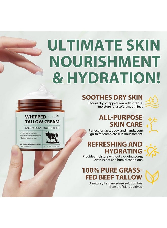 NIFEISHI Beef Tallow for Skin, 100% Tallow and Honey Balm, Beef Tallow Moisturizer for Face, Deeply Moisturizing for Face & Body, Unscented Fast Absorption-4.2 Oz
