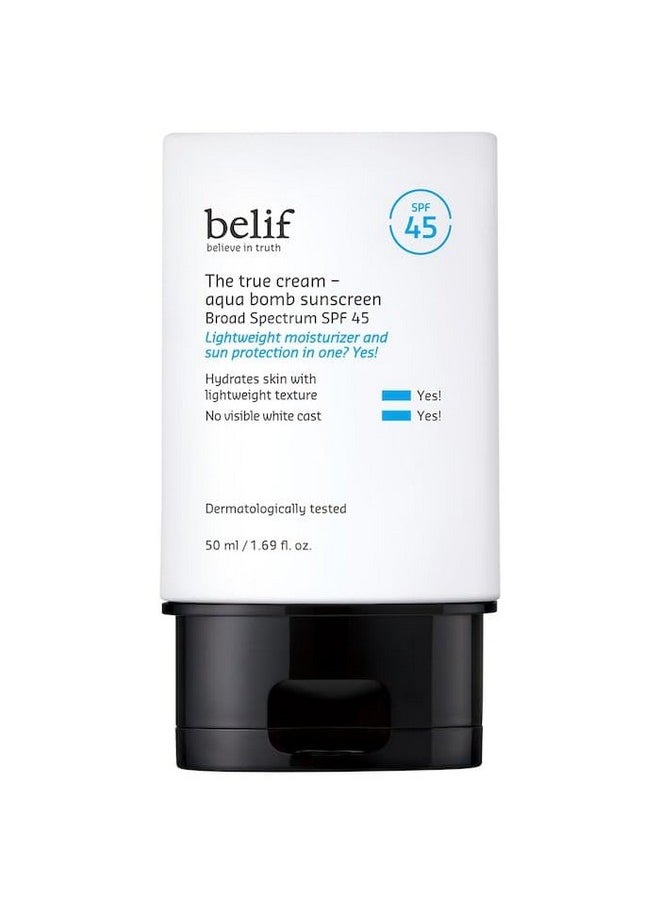 belif Aqua Bomb SPF 45 Hydrating Niacinamide Sunscreen (1.69 fl. oz) - The True Cream PA++++, Daily Broad Spectrum, No White Cast, Weightless & Invisible, Non-Greasy, Korean Skincare