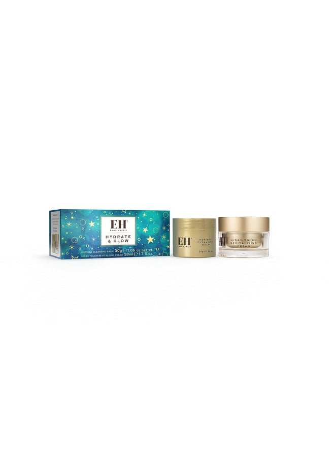 Emma Hardie Hydrate & Glow Gift Set: Travel Size 30ml Moringa Cleansing Balm and Travel Size 50ml Midas Touch Revitalising Face Cream, Dermatologically Tested, Natural and Cruelty Free