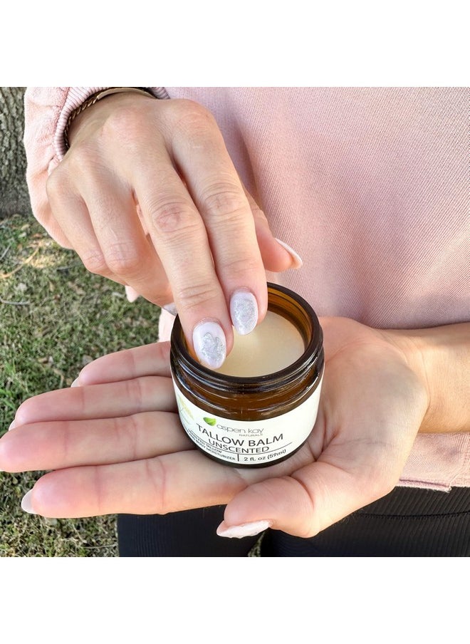 Aspen Kay Naturals Handmade 100% Grass Fed Beef Tallow Balm for Skin Care, Organic Moisturizer + Chamomile, Yarrow & Calendula (Unscented) Organic Body Butter - 2 fl. oz. Made in USA
