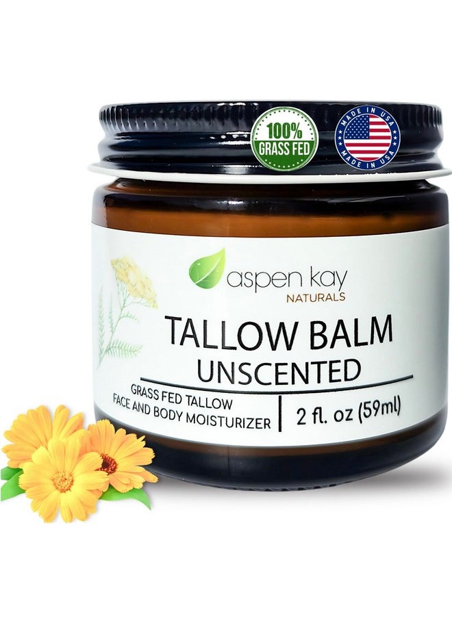 Aspen Kay Naturals Handmade 100% Grass Fed Beef Tallow Balm for Skin Care, Organic Moisturizer + Chamomile, Yarrow & Calendula (Unscented) Organic Body Butter - 2 fl. oz. Made in USA