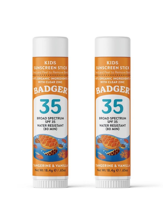 Badger Mineral Kids Sunscreen Face Stick SPF 35, Zinc Oxide Travel Size Sunscreen Stick for Kids, 97% Organic Ingredients, Reef Safe, Water Resistant, .65 oz, 2-Pack