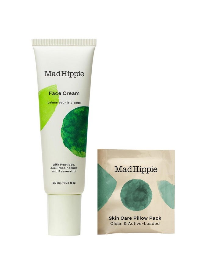 Mad Hippie Face Cream - Age-Defying Face Moisturizer & Skin Tightening Cream with Niacinamide, Advanced Peptides & Argan Oil (1.02 Oz) + Skin Care Pillow Pack