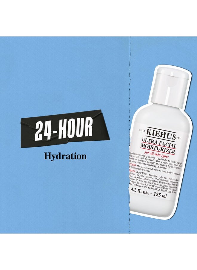 Kiehl's Ultra Facial Moisturizer, for Easy Daily Hydration, Infused with Squalane and Glycerin, Replenishes Moisture Barrier and Softens Skin, Suitable for All Skin Types, Fragrance-Free - 4.2 fl oz