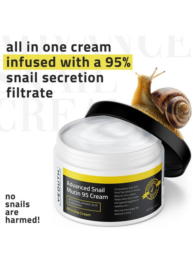 YEOUTH Advanced Snail Mucin Moisturizer Face Cream 95, Hydrating Advanced Snail Cream for Dry Skin, Glass Skin Moisturizer with Hyaluronic Acid & Arginine 4oz