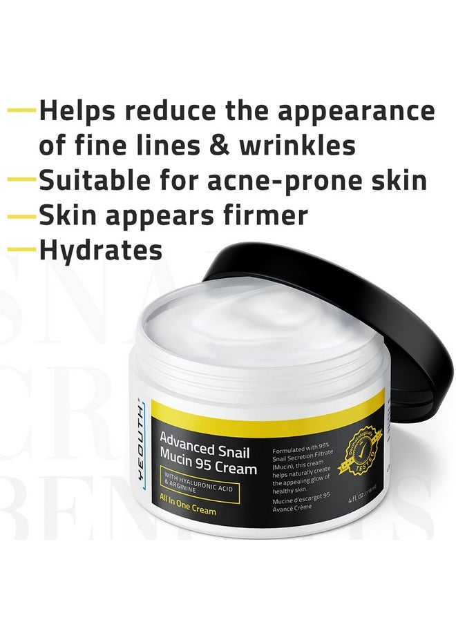 YEOUTH Advanced Snail Mucin Moisturizer Face Cream 95, Hydrating Advanced Snail Cream for Dry Skin, Glass Skin Moisturizer with Hyaluronic Acid & Arginine 4oz