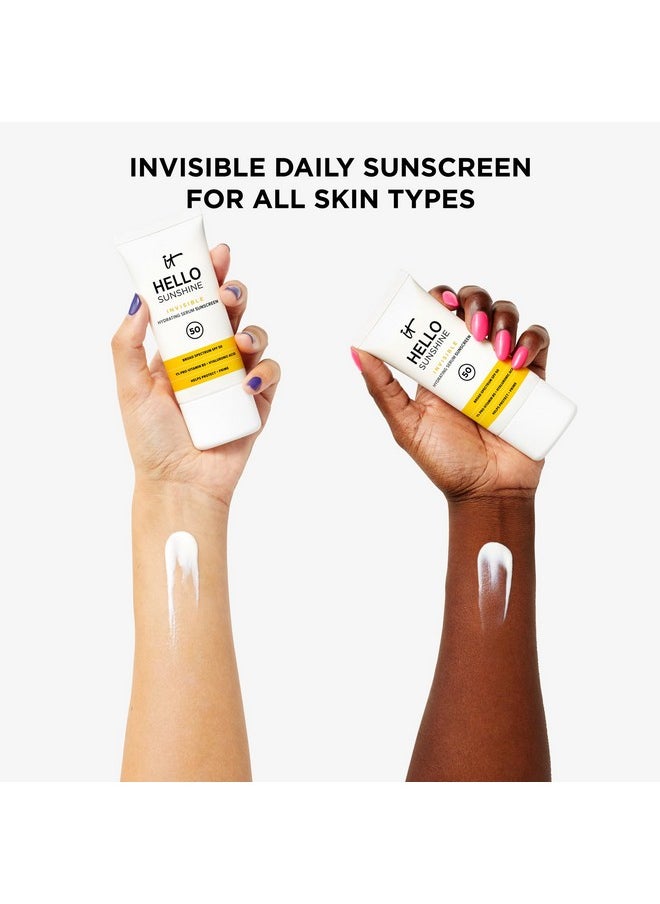 IT Cosmetics Hello Sunshine Invisible Sunscreen for Face SPF 50 - Sunscreen, Hydrating Serum & Makeup Primer - 1% Pro-Vitamin B5 & Hyaluronic Acid - HSA/FSA Eligible - No White Cast - 1.69 fl oz