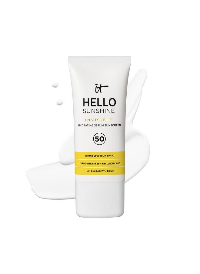 IT Cosmetics Hello Sunshine Invisible Sunscreen for Face SPF 50 - Sunscreen, Hydrating Serum & Makeup Primer - 1% Pro-Vitamin B5 & Hyaluronic Acid - HSA/FSA Eligible - No White Cast - 1.69 fl oz