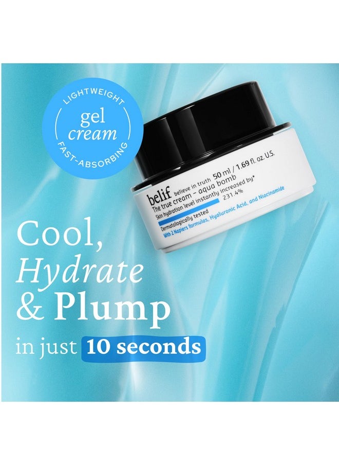 belif The True Cream Aqua Bomb 50ml, Daily Lightweight Facial Moisturizer, Hydrating & Plumping Face Cream, Hyaluronic Acid, Niacinamide, Squalane, For All Skin Types, No Mineral Oils Korean Skin Care