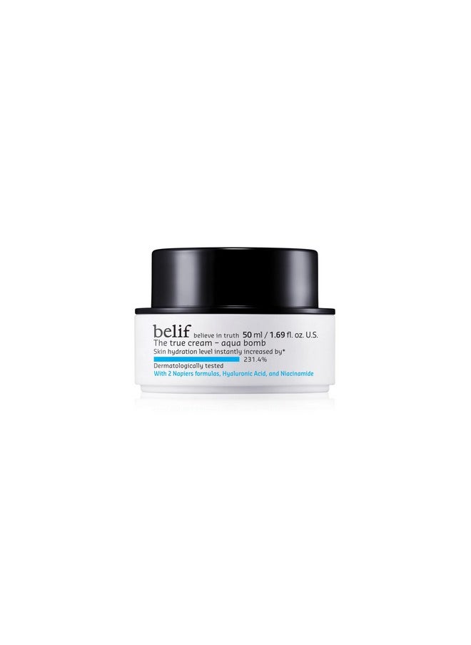 belif The True Cream Aqua Bomb 50ml, Daily Lightweight Facial Moisturizer, Hydrating & Plumping Face Cream, Hyaluronic Acid, Niacinamide, Squalane, For All Skin Types, No Mineral Oils Korean Skin Care