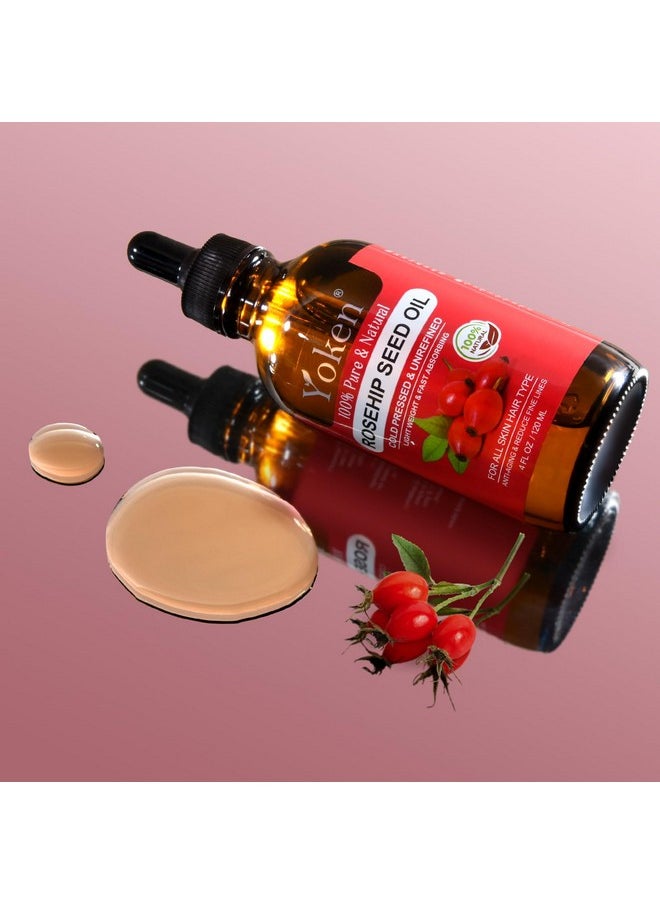 Yoken Rosehip Seed Oil For Face,100% Pure Rosehip oils For Skin,Scars,Hair & Nails.4 fl Oz Cold Pressed Rose Hips Oil For Skin Care, Anti-Aging, Scar Treatment, GUA SHA Massage DIY