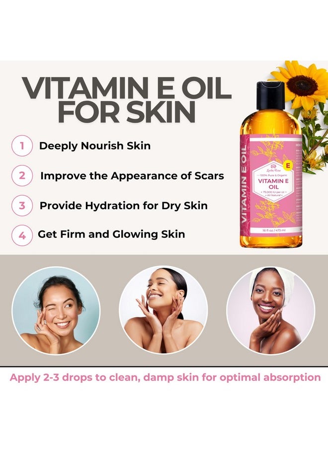 Leven Rose Bulk Vitamin E Oil 75,000 IU per oz 100% Natural, Organic, Pure Vitamin E Oil for Skin, Face, Hair, and Nails, 16 oz