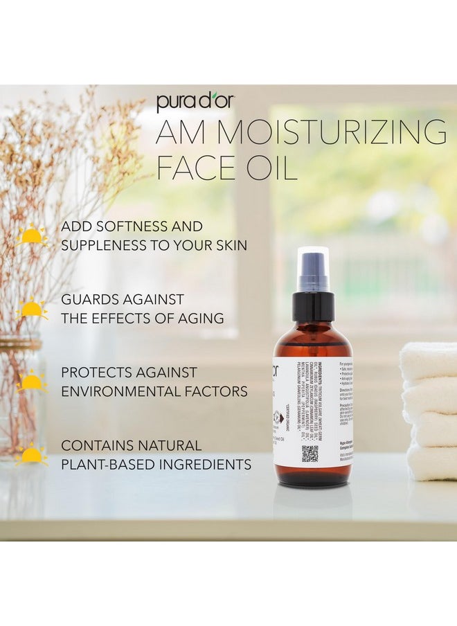 PURA D'OR 3.3 Oz ORGANIC AM Moisturizing Face Oil - Morning Glow Hydrating Skincare -Lightweight Moisturizer for Glowing Skin - All Natural, Vegan, Paraben-Free - Women & Men