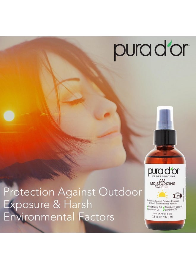 PURA D'OR 3.3 Oz ORGANIC AM Moisturizing Face Oil - Morning Glow Hydrating Skincare -Lightweight Moisturizer for Glowing Skin - All Natural, Vegan, Paraben-Free - Women & Men