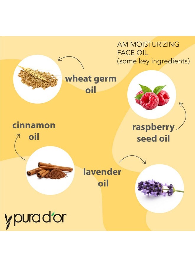 PURA D'OR 3.3 Oz ORGANIC AM Moisturizing Face Oil - Morning Glow Hydrating Skincare -Lightweight Moisturizer for Glowing Skin - All Natural, Vegan, Paraben-Free - Women & Men