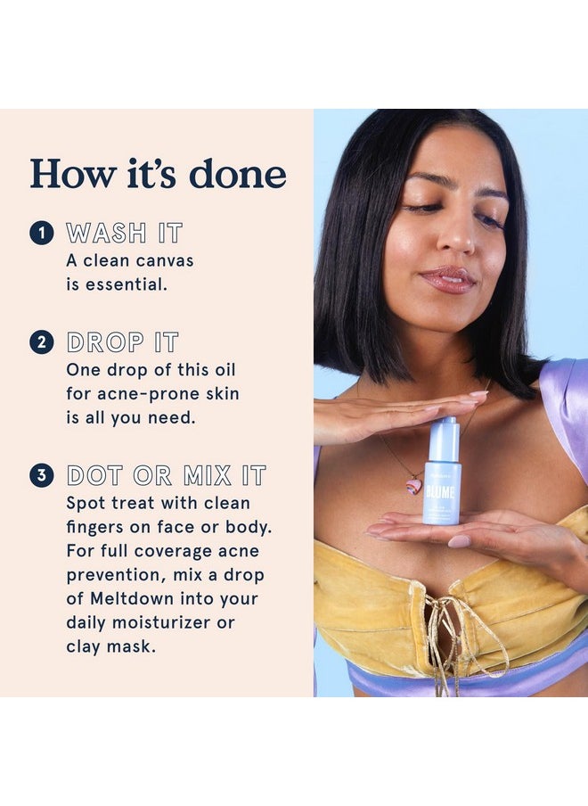 Blume Meltdown - Blue Tansy Face Oil - Acne Treatment + Pore Minimizer for Face - Skin-Smoothing Face Serum with Rosehip Oil, and Black Cumin Seed Oil - Helps Calm Redness and Improve Texture (0.5 oz)