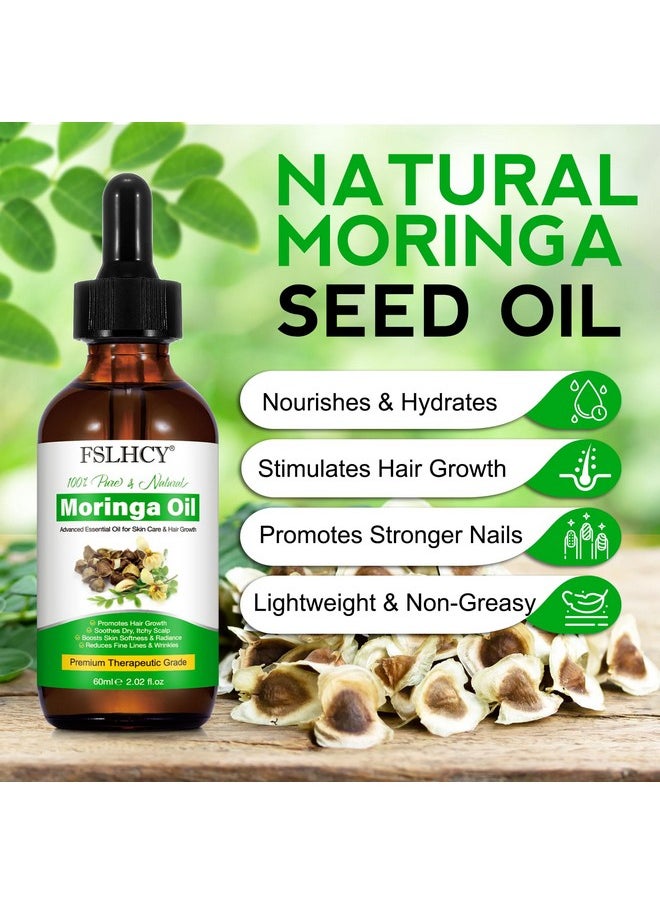 Moringa Oil Pure, Moringa Seed Oil for Face & Hair Growth & Moisturizer & Massage Oil Natural Cold Pressed Reduces Fine Lines, Antioxidant & Anti-ageing (60ML)