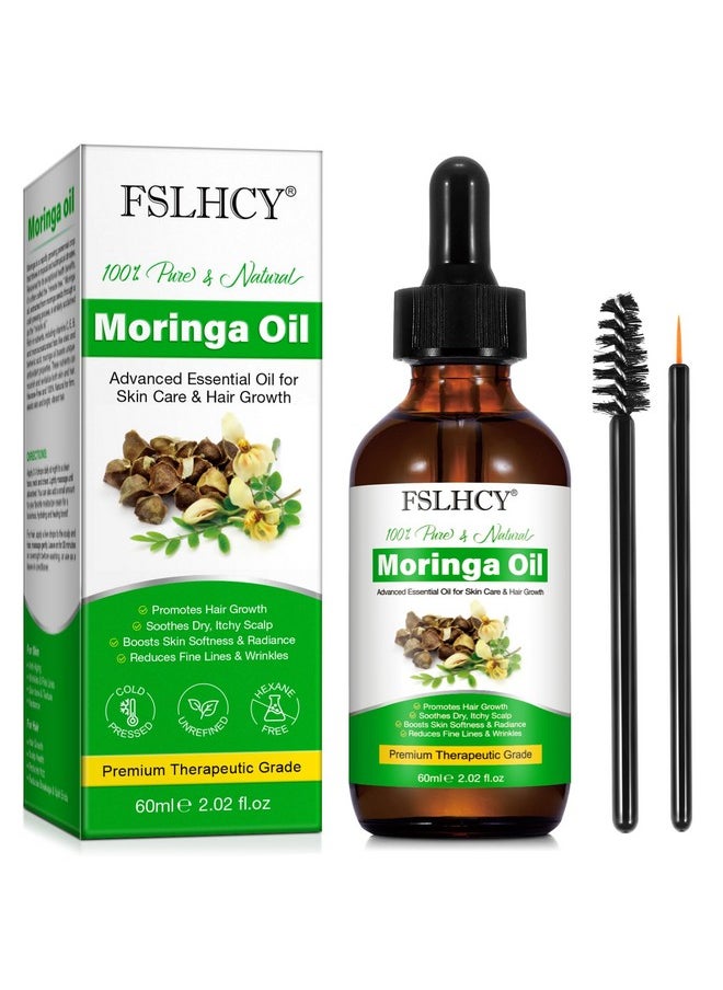 Moringa Oil Pure, Moringa Seed Oil for Face & Hair Growth & Moisturizer & Massage Oil Natural Cold Pressed Reduces Fine Lines, Antioxidant & Anti-ageing (60ML)