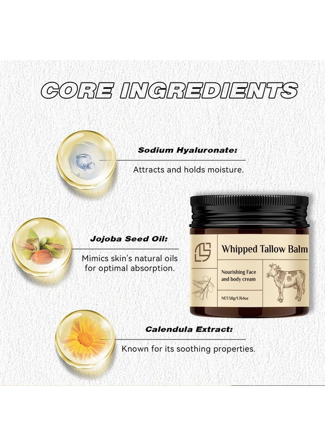 Lanthome Whipped Tallow Balm for Nourishing Face and body cream, Organic Body Butter with Jojoba Seed Oil,Moisturizer,Hydrating Tallow Balm-50G