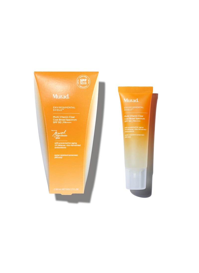 Murad Multi-Vitamin Clear Coat Sunscreen SPF 50 - Antioxidant-Rich Broad-Spectrum SPF with Vitamins C-F, Bio-Fermented Clary Sage & Chia Seed, Clear and Non-Comedogenic, For All Skin Types - 1.7 Fl Oz