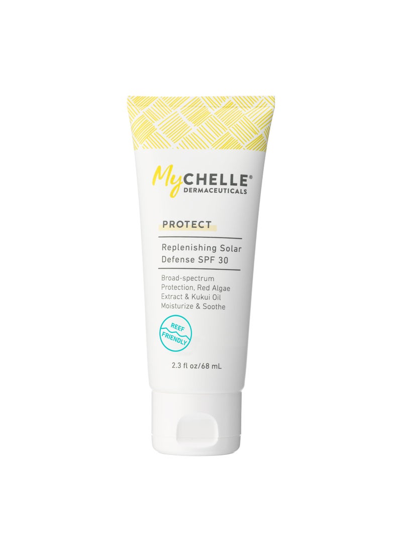 MyCHELLE Dermaceuticals Solar Defense SPF 30 (2.3 Fl Oz) - Moisturizing Reef Safe Sunscreen with Red Algae Extract and Kukui Oil - Travel Size Zinc Sunscreen for Face and Body