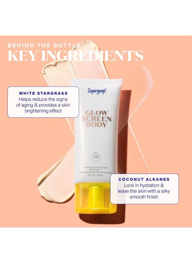Supergoop! Glowscreen Body SPF 40 PA+++, 3.4 fl oz - Pack of 2 - Body Lotion + Broad Spectrum Sunscreen with Subtle Shimmer - Adds Instant Glow & Hydration - Contains White Stargrass & Coconut Alkanes