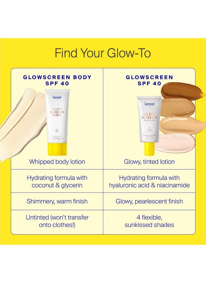 Supergoop! Glowscreen Body SPF 40 PA+++, 3.4 fl oz - Pack of 2 - Body Lotion + Broad Spectrum Sunscreen with Subtle Shimmer - Adds Instant Glow & Hydration - Contains White Stargrass & Coconut Alkanes