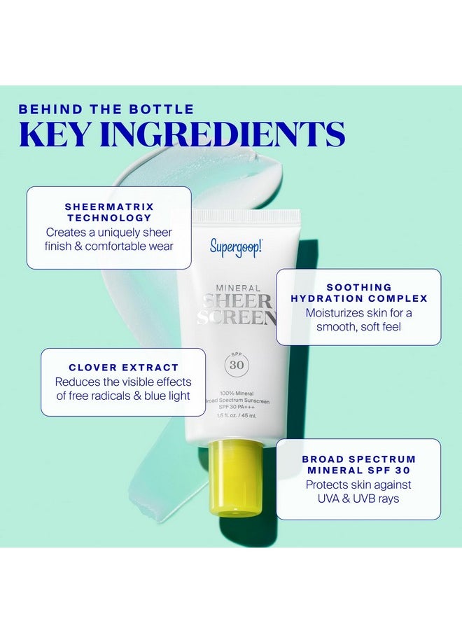 Supergoop! Mineral Sheerscreen SPF 30 PA+++, Pack of 2, 0.68 fl oz - 100% Mineral, Broad Spectrum Face Sunscreen + Primer + Helps Filter Blue Light - Satin Finish - For All Skin Types
