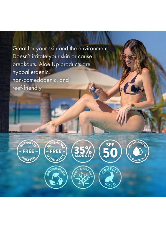 Aloe Up Sport Continuous Spray Sunscreen SPF 50- Broad Spectrum UVA/UVB Sunscreen Protector for Face and Body With Aloe Vera Gel Fast Absorbing Sheer Formula Reef Safe Fragrance-Free - 6 Oz 2 pack