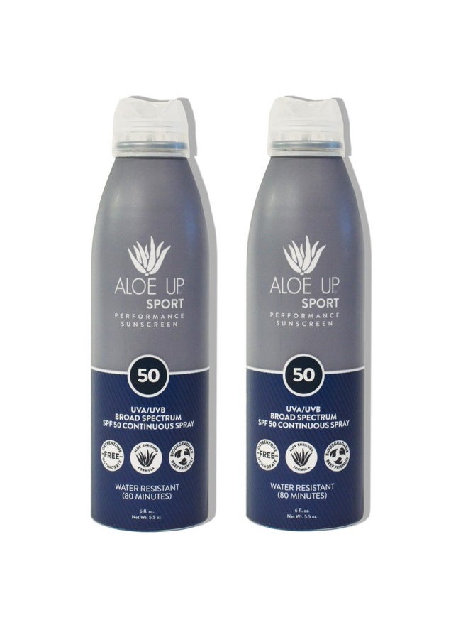 Aloe Up Sport Continuous Spray Sunscreen SPF 50- Broad Spectrum UVA/UVB Sunscreen Protector for Face and Body With Aloe Vera Gel Fast Absorbing Sheer Formula Reef Safe Fragrance-Free - 6 Oz 2 pack