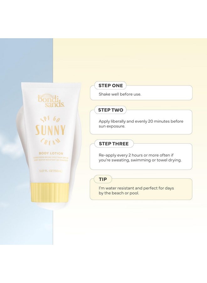 Bondi Sands Sunny Cream SPF 60 Body Lotion, Hydrating + Nourishing Broad Spectrum Sunscreen, Dermatologist-Approved, Water-Resistant, 5.07 Fl Oz