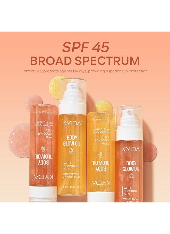 KYDA Body Glow Oil, SPF 45 Broad Spectrum, Sunscreen Body Oil with Rose Gold Mica, Moisturizing Coconut Body Oil, Glow Body Moisturizer, Lightweight, Water Resistant, 3.38 fl oz, ROSE
