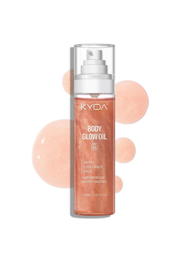 KYDA Body Glow Oil, SPF 45 Broad Spectrum, Sunscreen Body Oil with Rose Gold Mica, Moisturizing Coconut Body Oil, Glow Body Moisturizer, Lightweight, Water Resistant, 3.38 fl oz, ROSE