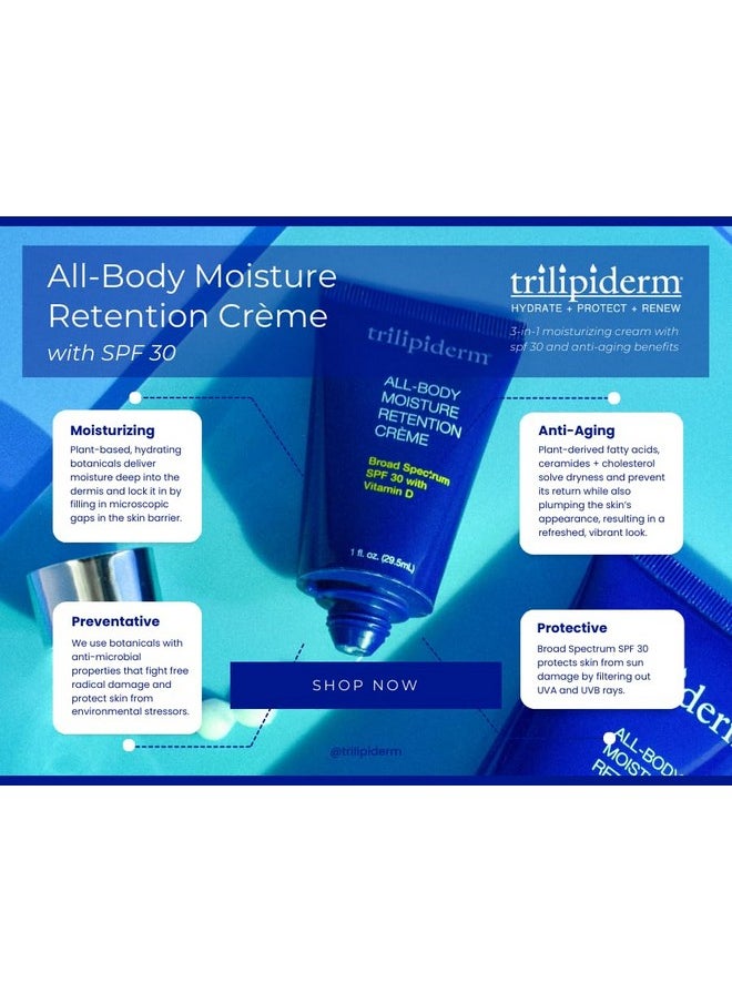 Trilipiderm Beach Lover Bundle - All-Body Moisture Retention Crème & Protective Day Crème Broad Spectrum SPF 30, Sunscreen Lotion Set for Face and Body, Travel Size