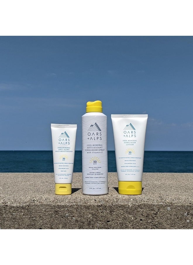 Oars + Alps Mineral SPF 30 Sunscreen Spray, Infused with Vitamin E and Antioxidants, Water and Sweat Resistant, 6 Oz, 2 Pack