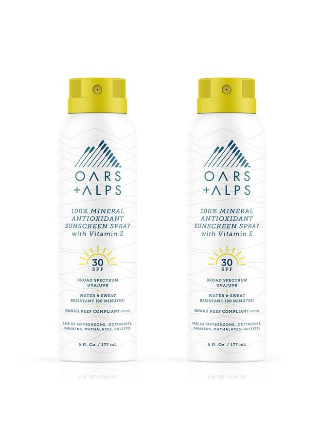 Oars + Alps Mineral SPF 30 Sunscreen Spray, Infused with Vitamin E and Antioxidants, Water and Sweat Resistant, 6 Oz, 2 Pack