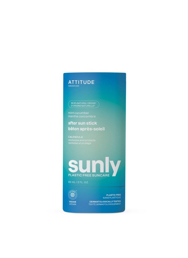 ATTITUDE After Sun Care Stick, EWG Verified, Plastic-Free, Soothes and Hydrates, Vegan and Mineral Based Formula, Mint and Cucumber, 2 Fl Oz